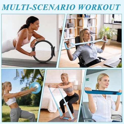 IyenFit Set 5 14 inch Sets Pilates Ring and Small Ball for Women with Resistance Bands, Magic Circle Home Workout