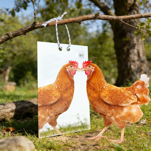 BOUTICOL Parrots7.8inch*11.8inch Large Chicken Mirror Toys Acrylic Hanging Swing Mirror for Hens Birds