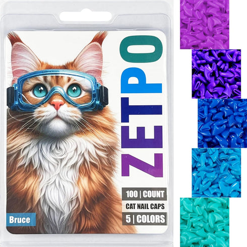 zetpo 100 pcs Cat Nail Caps with Adhesives and Applicators, M, Purple, Blue, Sky Blue, Turquoise