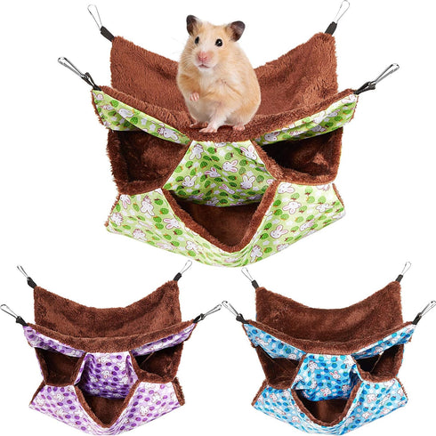 Weewooday 3 Pcs Rat Hammock - 3 Tier Pet Guinea Pig Hammock for Cage Accessories (Blue, Purple, Green)