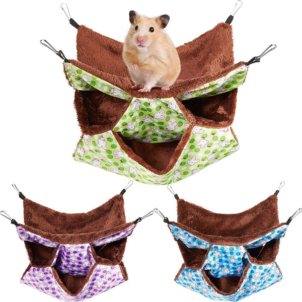 Weewooday 3 Pcs Rat Hammock - 3 Tier Pet Guinea Pig Hammock for Cage Accessories (Blue, Purple, Green)