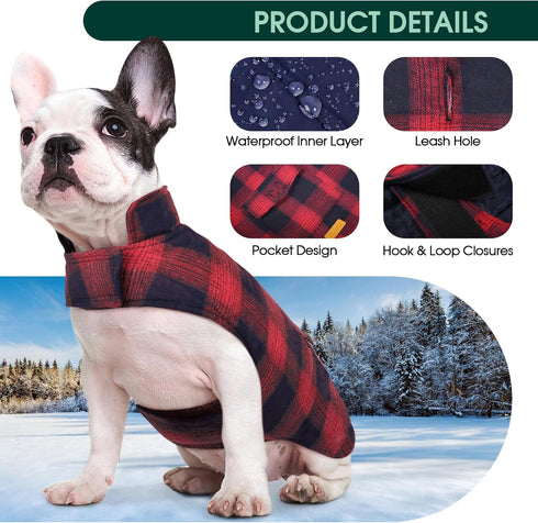 Kuoser Dog Winter Coat, Reversible Jacket, Warm British Style Vest for Small Dogs, Windproof, Red S