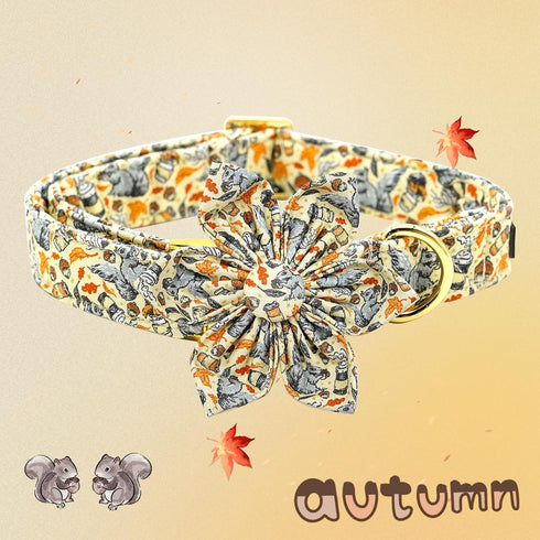 Elegant Little Tail Fall Dog Collar with Flower, Halloween Plaid Pet Collar for X-Small Dogs, Holiday
