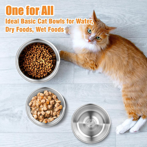 6 Pcs Stainless Steel Cat Bowls, 5.5 Inch Shallow Wide Whisker Friendly Food Dishes