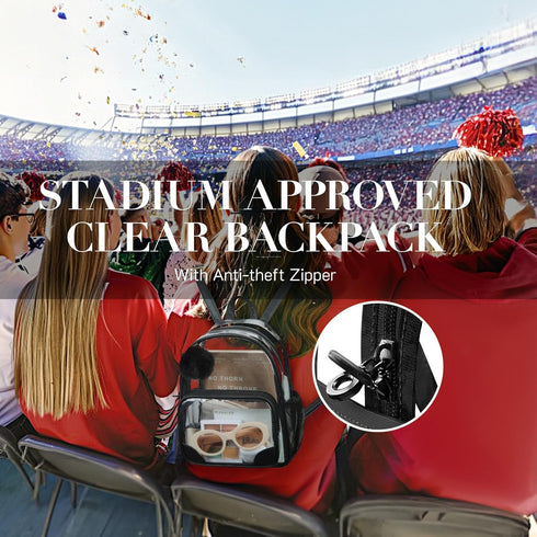 Backpack Missnine Small Clear for Stadium Events Anti-theft Mini Clear Bag for Sport Event Concert with Cute Pom-pom