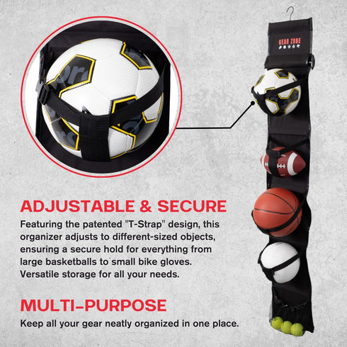 Hanging Sports Equipment Organizer, Multi-Purpose Garage Storage for Basketball Football and Toys