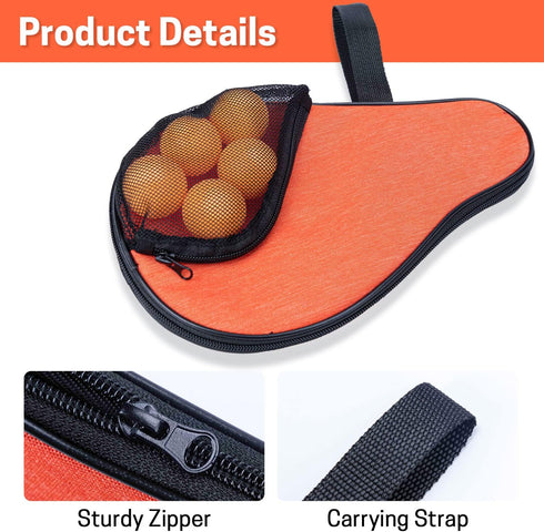 VISEMAN Table Tennis Racket Cover, Portable Waterproof Paddle Case for 2 Paddles and 5 Balls