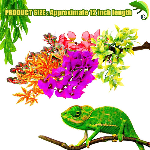 WILLBOND Artificial Reptile Plants, 6 Pcs Plastic Hanging Terrarium Leaves with Suction Cups
