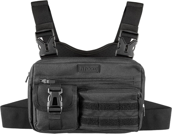 Fitdom Tactical Inspired Sports Utility Chest Pack - EDC Rig Pouch Vest with Built-In Phone Holder for Workouts