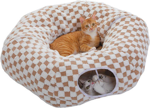 PEQULTI Cat Tunnel with Cat Bed for Indoor Cats, Cat Play Donut