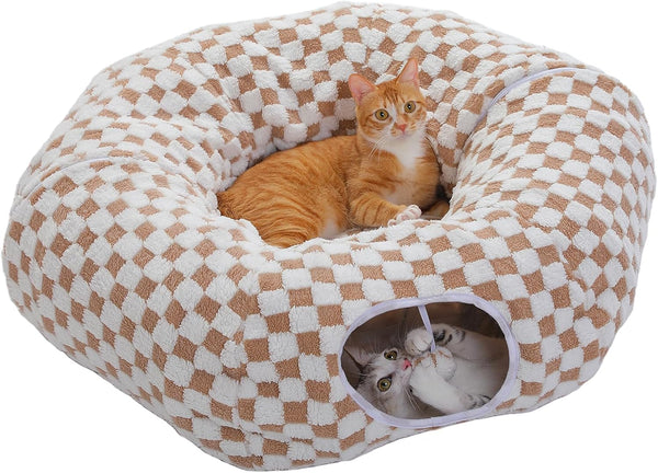 PEQULTI Cat Tunnel with Cat Bed for Indoor Cats, Cat Play Donut