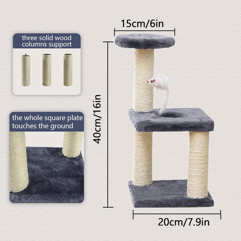 Small Cat Tree with Sisal Scratching Pole, Interactive Toy, Easy Installation Cat Tower for Indoor Cats