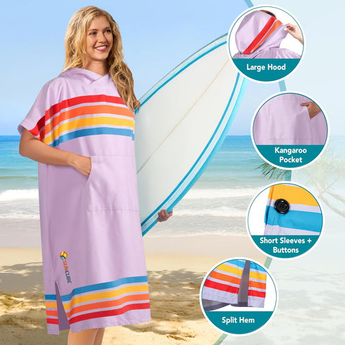 Sunset SUN CUBE Surf Poncho Changing Robe with Hood, Quick Dry Microfiber Wetsuit Changing Towel for Surfing Beach Swim