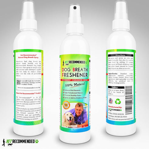 All Natural Dog Breath Freshener & Dental Water Additive Spray (8oz) - Perfect for Bad Breath & Teeth