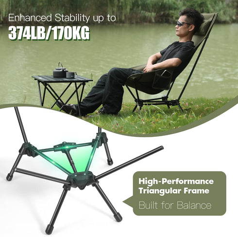 AuraroTrail 374 lb AuroraTrail High Back Folding Camping Chair with Pillow Lightweight Portable Outdoor Chair with Cup