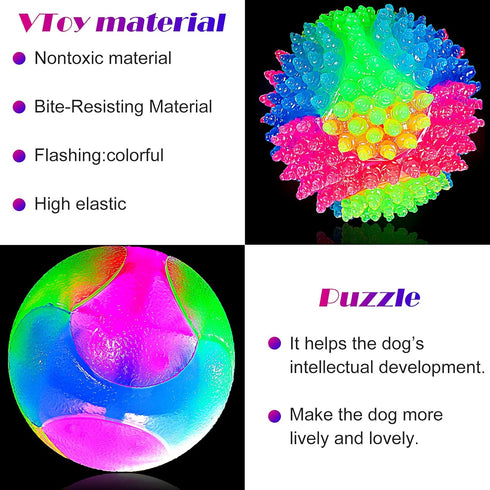 2 Pieces 2.5" Light up LED Dog Toy Ball - Elastic Flashing Glowing Interactive Bounce-Activated Toy for Small Medium