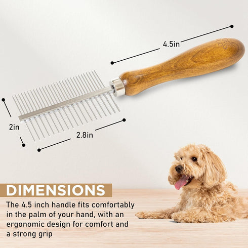 Takavu Double-Sided Detangling Pet Comb, Stainless Steel Teeth for Grooming Dogs, Cats & Other Animals