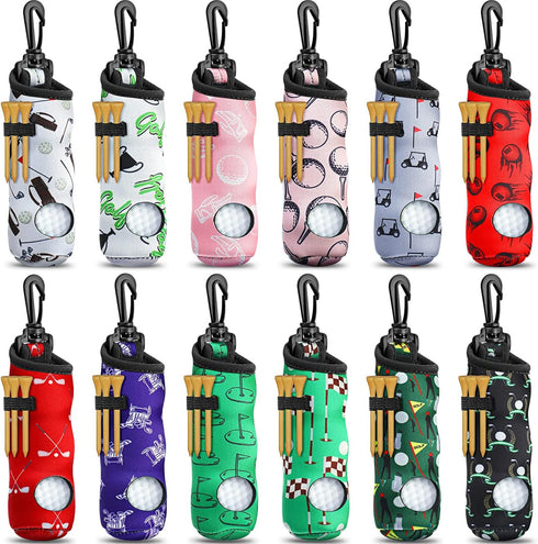 Jerify 12 Pieces Golf Ball Holder, Soft Carry Bag with Tee Holder, Keychain Belt Clip Hook, Portable Accessories for