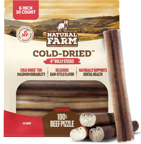 Natural Farm Cold-Dried Bully Sticks 6 Inch (10 Count) Odor Free Longer