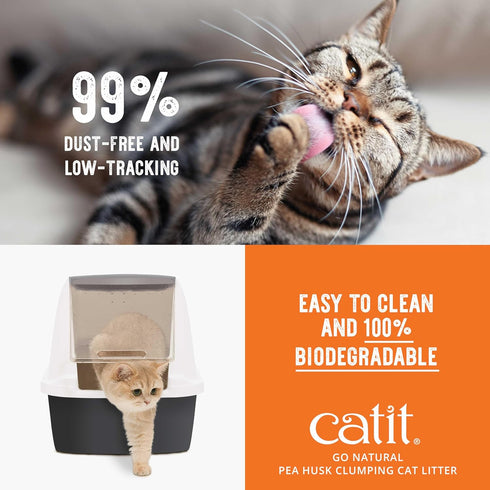 Catit Go Natural Pea Husk Clumping Cat Litter - Lightweight, Dust Free, Easy Cleaning, Flushable with Odor Control,
