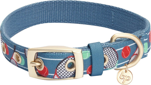 Blueberry Pet Sports Fan Tennis Canvas Adjustable Dog Collar, Teal Blue, Neck 13-16.5", for Medium Breed