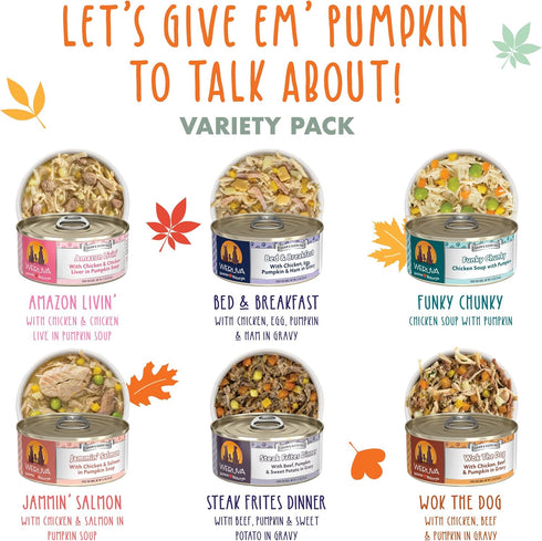 Weruva Classic Dog Food Variety Pack, Let's Give Em' Pumpkin to Talk About, 5.5 oz Can (Pack of 12)