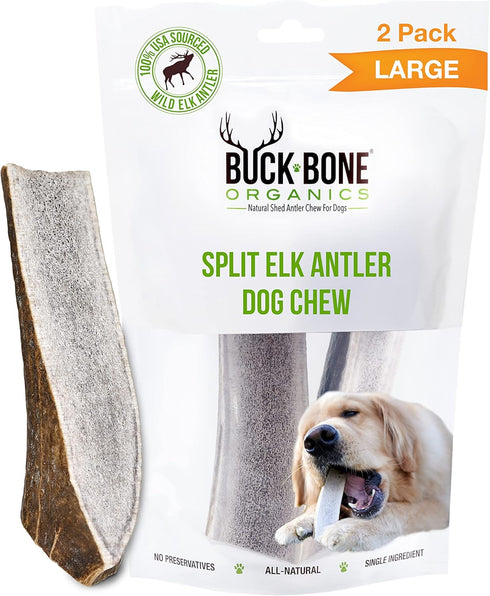 Buck Bone Organics Dog Chews, Elk Antlers for Dogs, Long Lasting Bones for Aggressive Chewers, All Natural, No