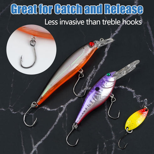60pcs/Box #4#2# 1# 1/0 2/0 Fishing Inline Single Hooks - Single Replacement Hooks for Fishing Baits Lures Plugs Large