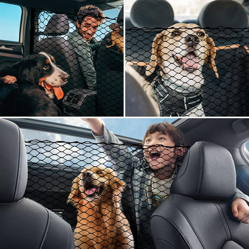 Dog Barrier for SUV, 47" Stretchable Mesh Cargo Net with Metal Hooks, Universal Car Divider Dog Gate for Safe Driving
