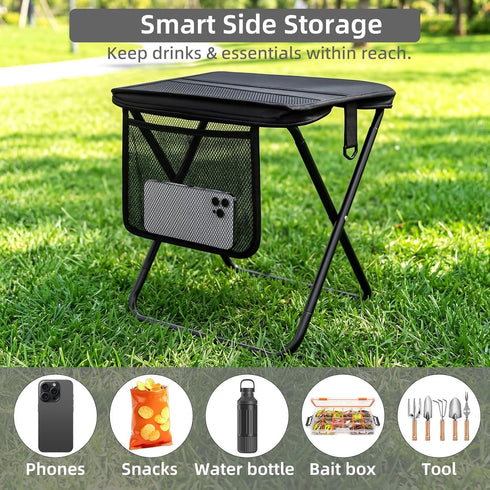 CarryEpic Backpacking Portable Folding Camp Stool with Side Pocket, Taller Foldable Camping Stool for Adults, Metal