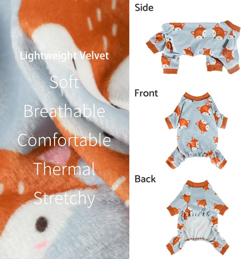 Fitwarm Funny Fox Dog Pajamas, Warm Dog Onesie for Small Dogs, Lightweight Velvet Pet Outfit, Gray, Orange, XL