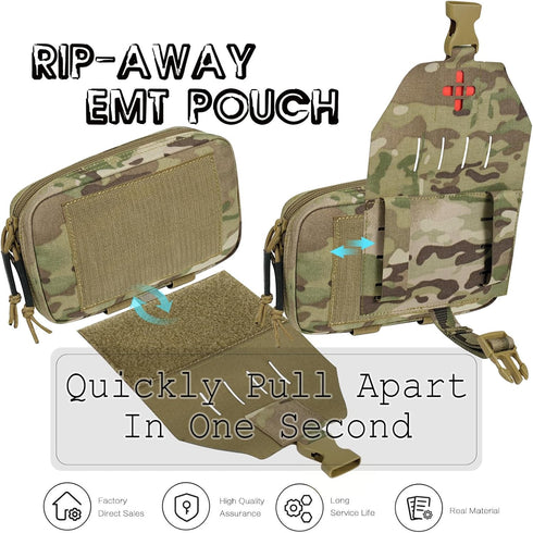 Immediate Ifak Pouch-Rapid Deployment Tactical MOLLE Trauma Kit Pouches, Quick Release Tear-Off Medical First Aid Kit