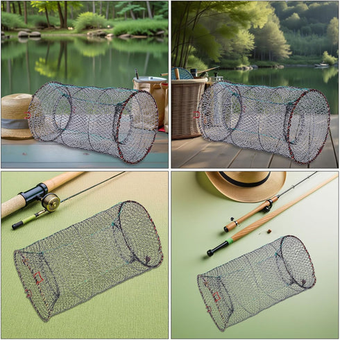 3pcs Abaodam Foldable Fishing Net Basket with Nylon Mesh, Minnow Trap Cage for Crawfish, Crab, Shrimp Portable