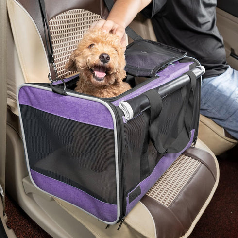 Ventilated Softside Pet Carrier for Yorkie Dog Travel, Tiny Dog Crate for Teacup Poodle, Purple