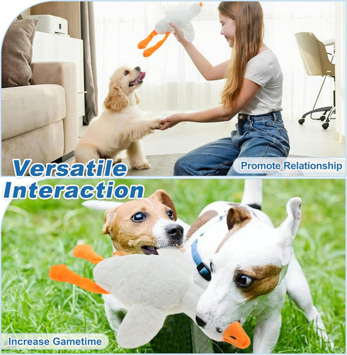 GLIDESMOOTH Dog Toys for Aggressive Chewers, Goose Chew Toy for Dogs, Squeaker Crinkle Plush Toy, Tough Interactive Dog