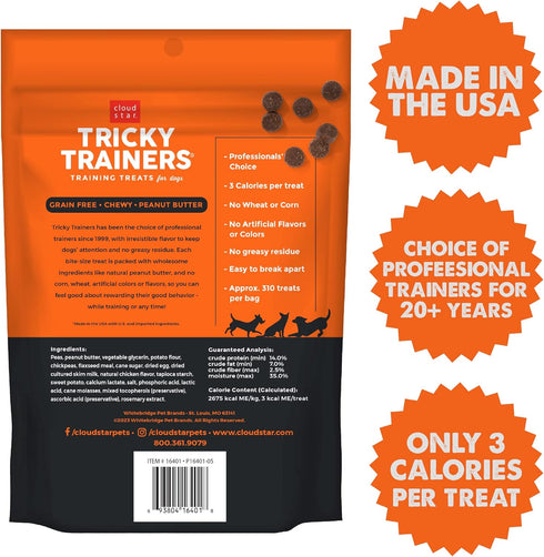 Cloud Star Tricky Trainers Chewy Grain Free Training Treats for Dogs, Made in the USA, Peanut Butter 12 oz.