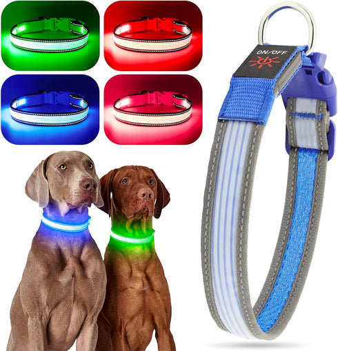 YFbrite Full Adjustable LED Dog Collar, Reflective Light Up Collar for All Dogs Safety (Medium, Blue-2)