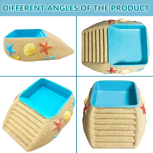 Gxsdj Turtle,Gecko,Lizard,Frog,8.76.72.2 Hermit Crab Water Bowl with Climbing Ramp,Hermit Crab Water Pool,Beach Style