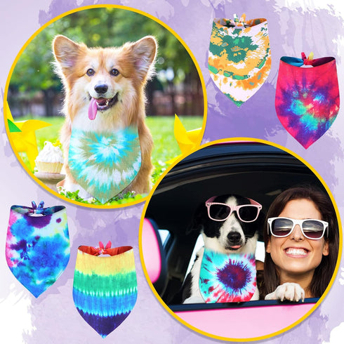 50 Summer Silkfly Pcs Tie Dye Dog Bandanas Bulk Pet Scarf Grooming Salon Triangle Washable Dog Bib Kerchief for Large