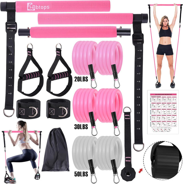 Pilates Bar Kit with Resistance Bands - Stackable Bar for Legs, Hip, Waist, Arm Workouts, Home Gym Yoga