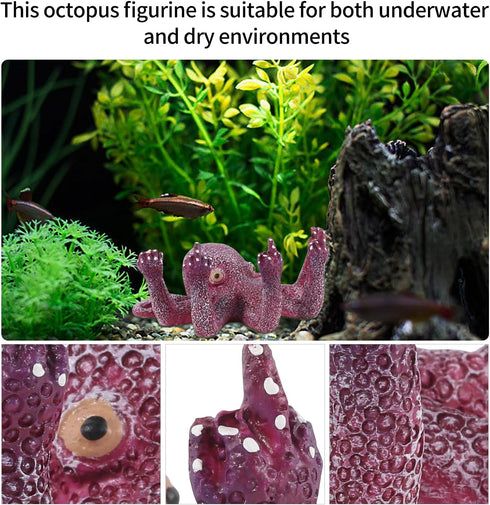 Octopus Aquarium Ornaments, Purple Artificial Sea Life Decoration, Glowing Fingers for Various Fish Tanks