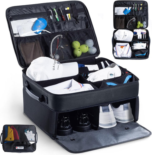 Upgraded Golf Trunk Organizer with Separate Compartment for 2 Pair Shoes, Golf Car Locker