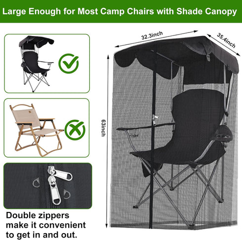 Emsiok 63"H 35"X32" Mosquito Net Cover for Canopy Chair, Bug Barrier Mosquitos Mesh Tent Black Chair Mosquito Netting