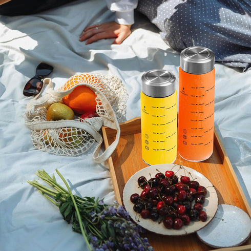 4 Pack 16 oz Glass Juice Bottles - Wide Mouth Glass Water Bottles with Lids - Borosilicate,Stainless Steel Lids