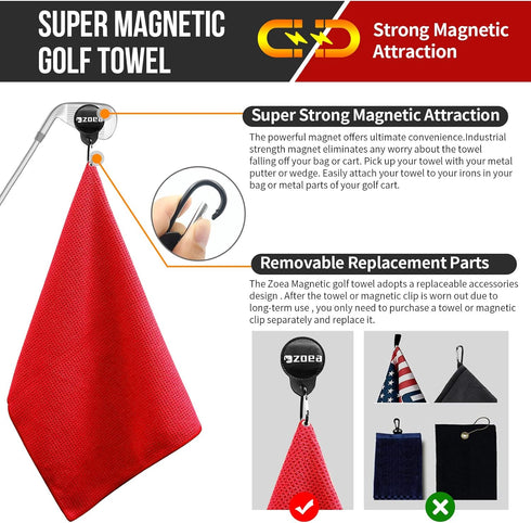 ZOEA Magnetic Towel Clip for Golf Towel, Microfiber Waffle Pattern Towels with Industrial Strength Magnet, 1 Red 27 * 20