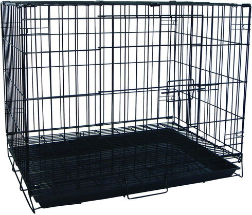 YML 24-Inch Foldable Light Duty Door Dog Crate, Black with Wire Bottom Grate and Plastic Tray