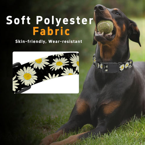Dog Collar, Adjustable Soft Floral Pet Collar with Safety Buckle for Small Medium Large Dogs, Daisy Boys Girls (Black