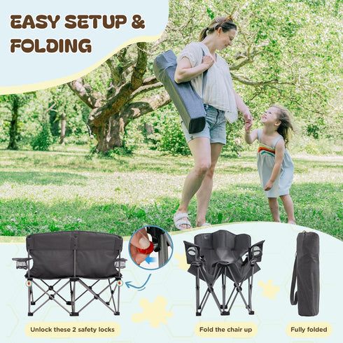 150 Lbs. Busy Bee Oversized Kids Camping Chair with Cup Holder, High Back Toddler Chair Kids Folding Chair, Perfect