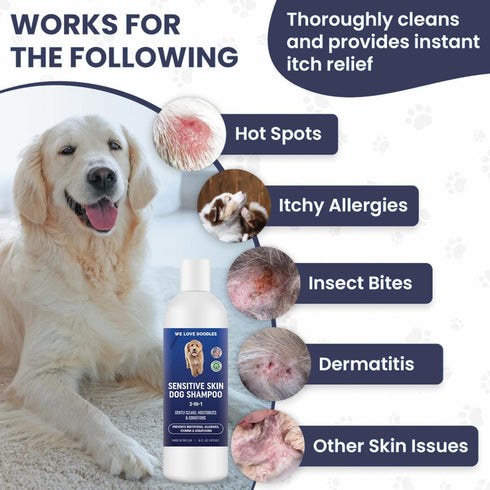 3-in-1 16 oz Premium Sensitive Skin Dog Shampoo, Great for Allergies, Itching, Scratching, Anti-Itch Shampoo for Dogs