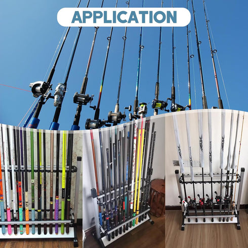 Fishing Rod Rack, Portable Fishing Rod Organizer for 12 or 24 Rods, Aluminum Alloy Holder (24 Rods Rack)